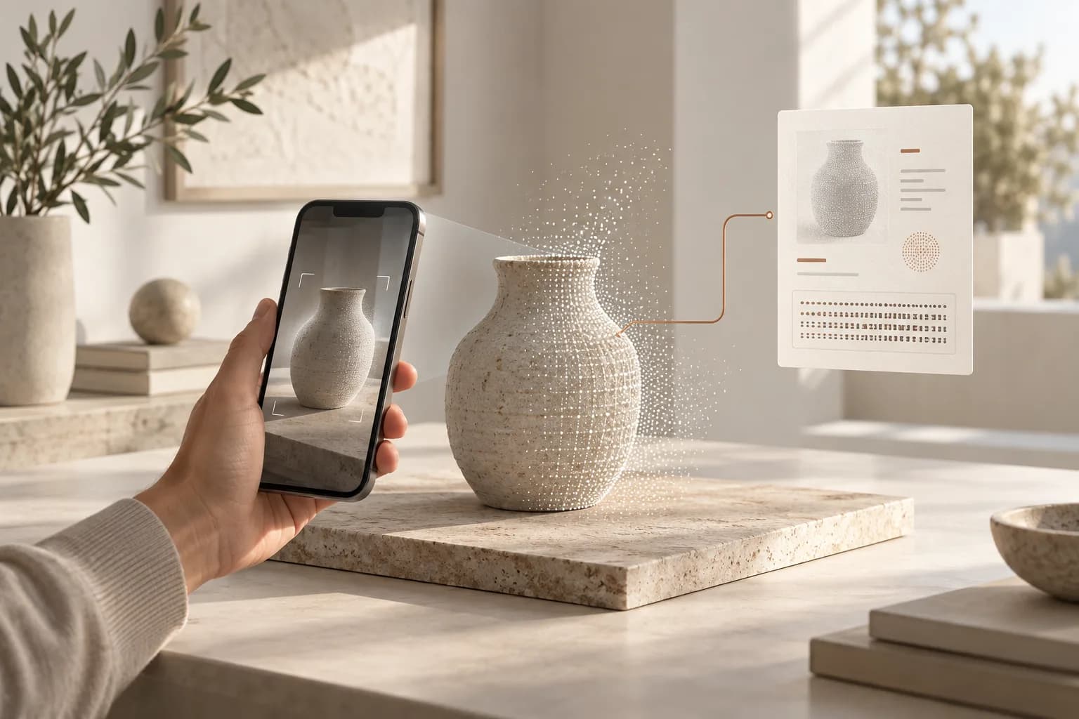 A smartphone creating a verifiable capture record for a physical object